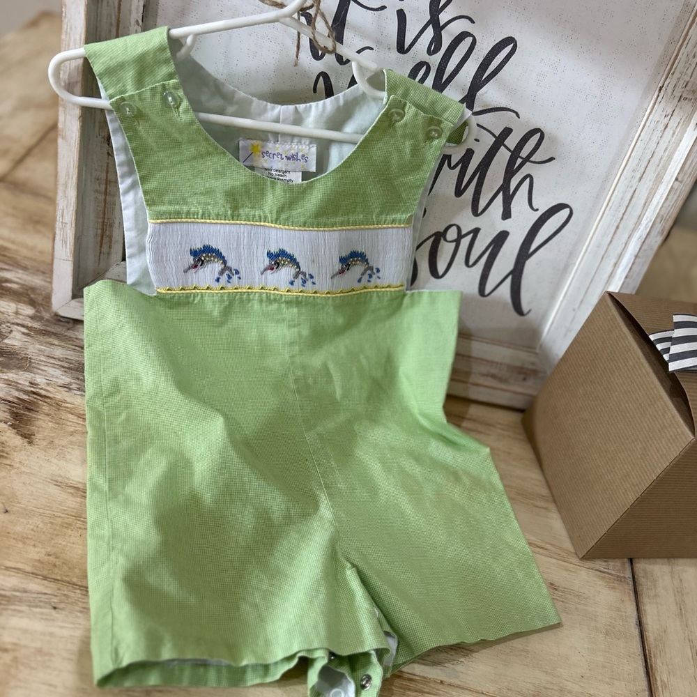 Petit Ami Light Green Romper with Fish Design